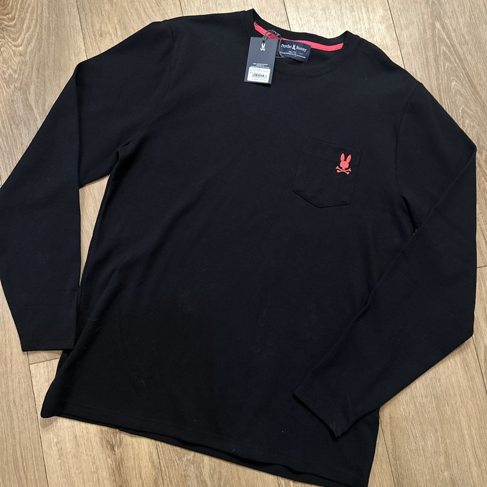 NWT Psycho Bunny Vail Long Sleeve Waffle Lounge‎ Pocket Shirt Men's 2XL BLK
